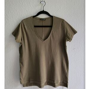 Zara Olive Green V‑Neck Tee - Large